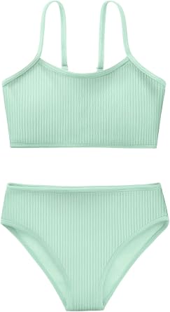 Girls 2 Piece Swimsuit Solid Spaghetti Strap Bikini Sets Beach Bathing Suit Swimwear for Teen Kids