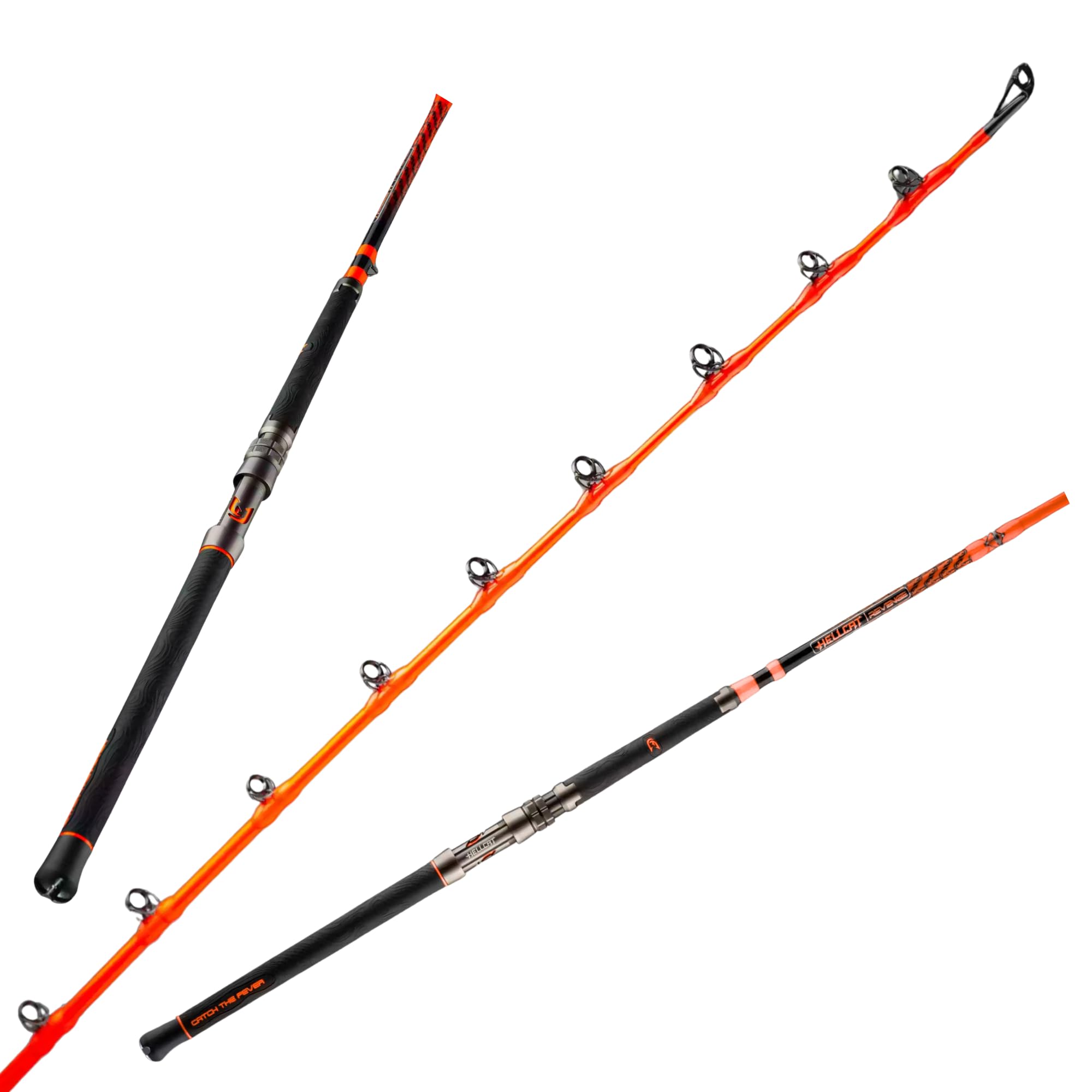 Orange Hellcat Revenge Rod Series - Durable, Lightweight Composite Fishing Rod, Non-Slip Silicone Grip, Aluminum Reel Seat, Smooth Casting, Break-Resistant Tip.