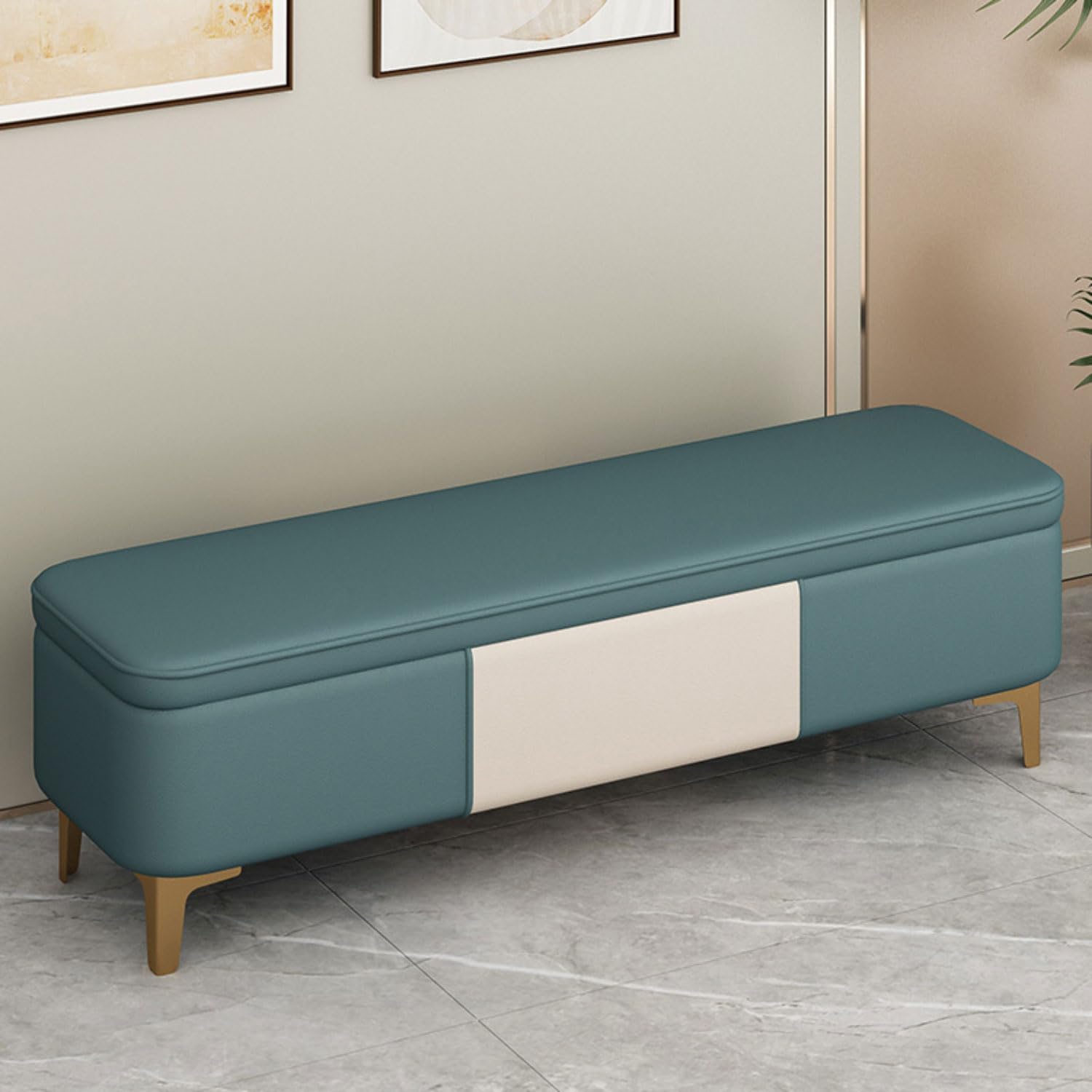Tabouret stockage ottoman élégant en fini simili-cuir et assise capitonnée