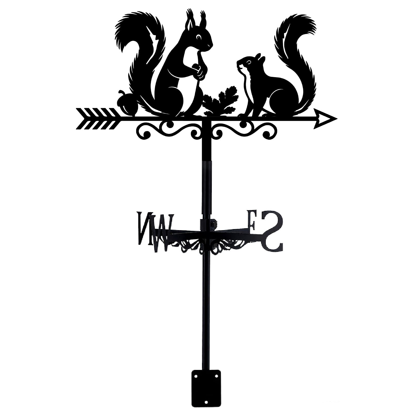 PRESSINART Squirrel Weathervane Outdoor Yard Roof Wind Vane Black Animal Pattern Iron Decorative Weathercock Wind Direction Indicator Tool for Farmhouse Sheds Garden Home Decoration 9.8 x 14 Inch