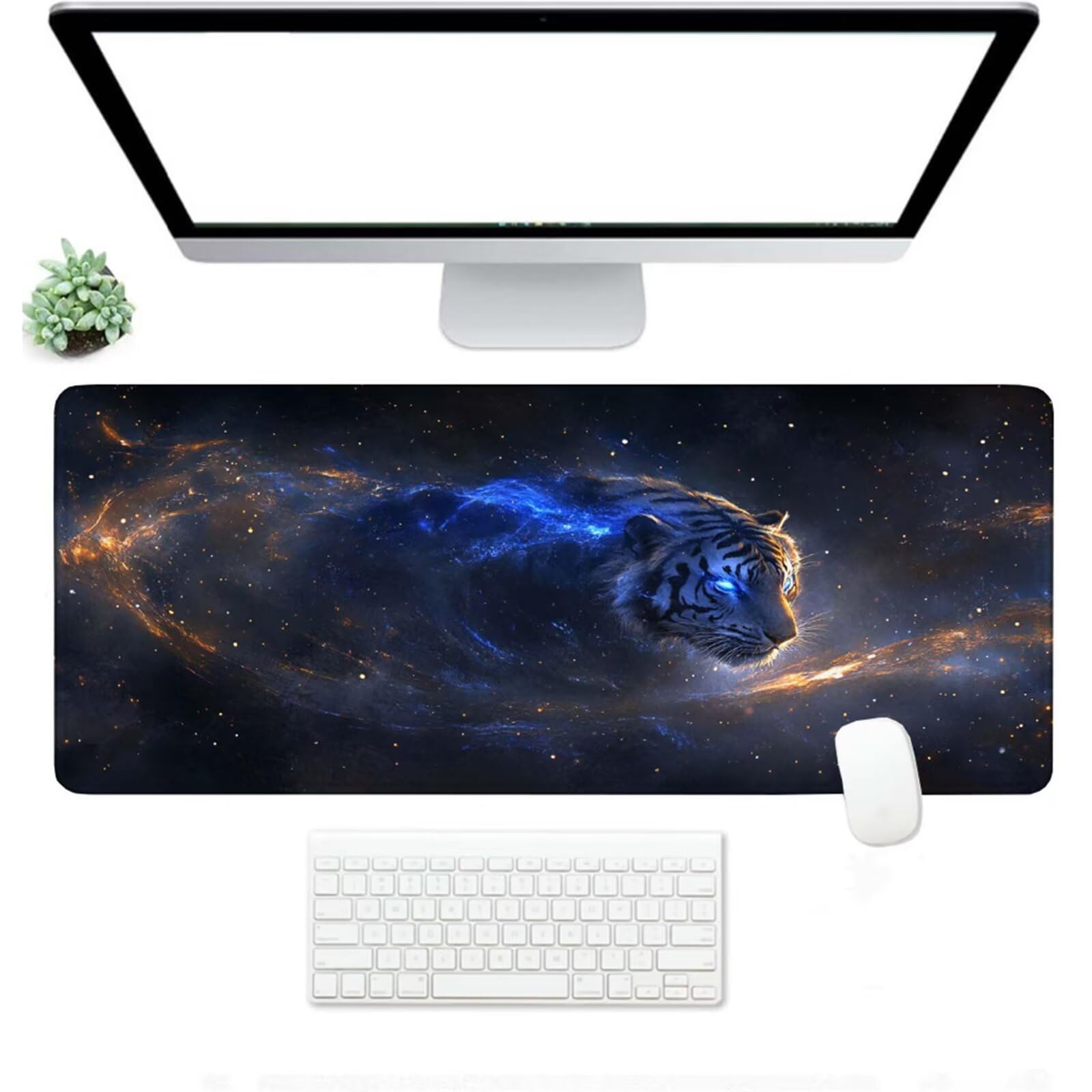 Podkładka pod mysz XXL 1500 x 800 x 3 MM, duża czarna podkładka pod mysz z wodoodporną i antypoślizgową gumą tygrys pod ręką zszyte krawędzie, poprawia precyzję i szybkość dla gracza W-48