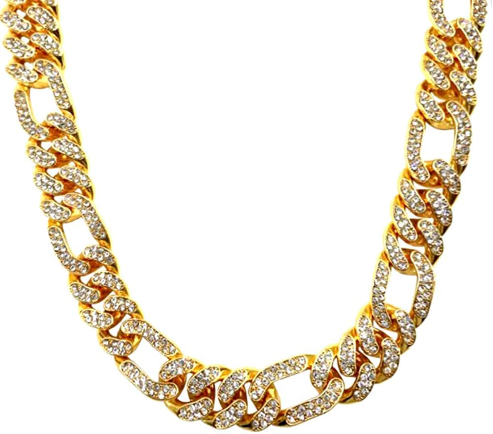 Apzzic13mm Gold Plated Hip Hop Iced Out CZ Lab Diamond Miami Cuban Figaro Link Chain Bracelet for Men Women