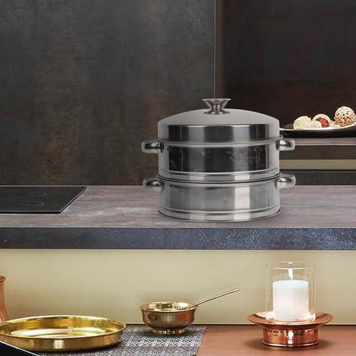 Veemoon Vaporera de Acero Inoxidable con Tapa Doble Nivel para Cocina Doméstica Vaporera Multifuncional para Cocer al Vapor Bollos Dumplings y Verduras Utensilio de Cocina Resistente