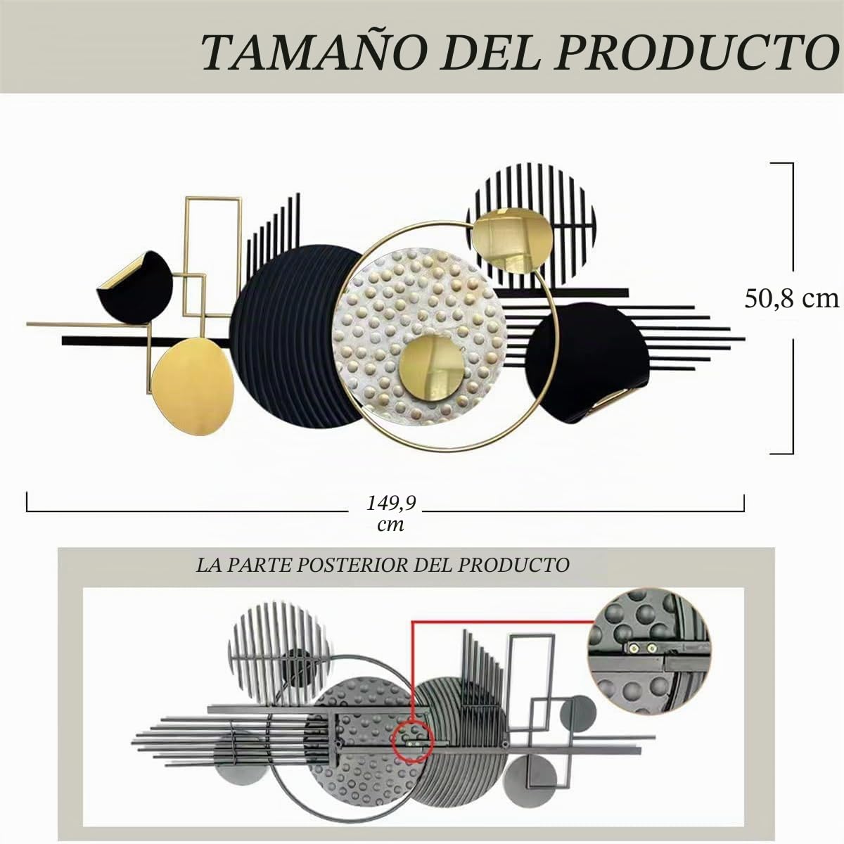 Arte de pared de metal grande en 3D, negro y dorado, decoración pared metal bohemio, esculturas pared metal circulares geométricas creativas modernas, decoración abstracta para el hogar,150 x 60 cm