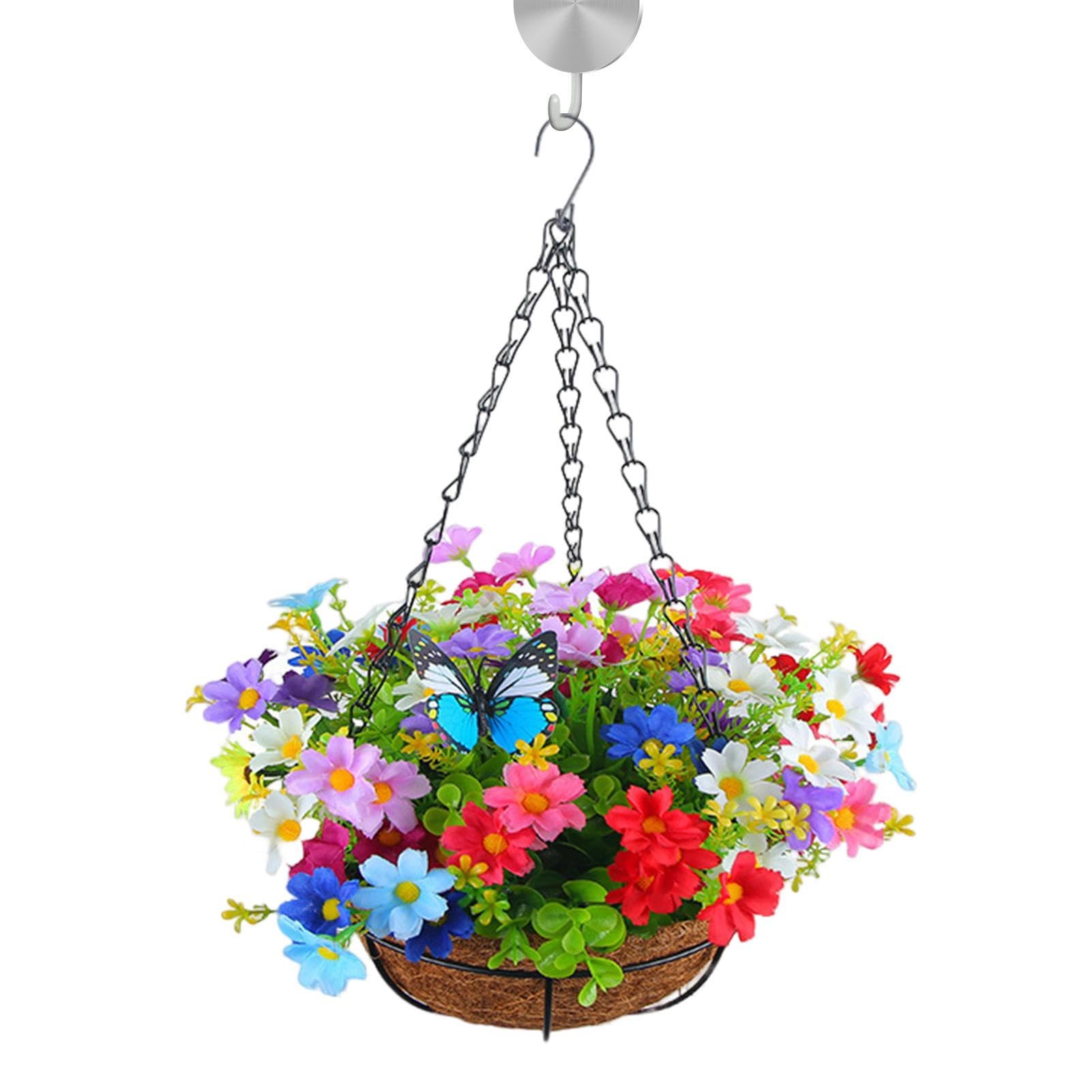 Arrangement floral artificiel suspendu et marguerites en soie en panier déco intérieur extérieur