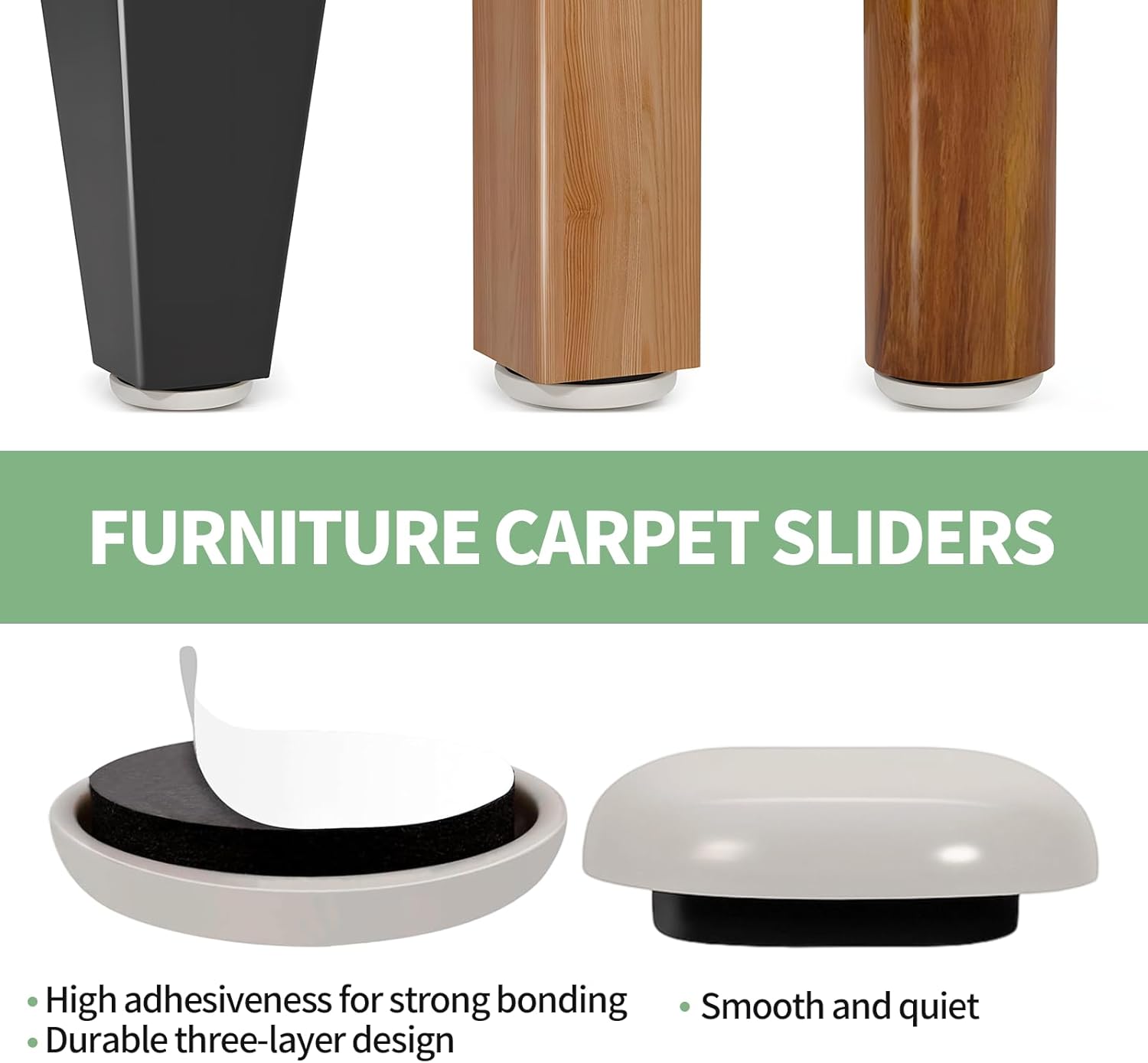 24PCS Stick Furniture Sliders – 1 Inch Sliders for Furniture On Carpet, Furniture Sliders for Hardwood Floors, Carpet & Tile, Beige Moving Sliders, Furniture Movers(16 Round   8 Square)