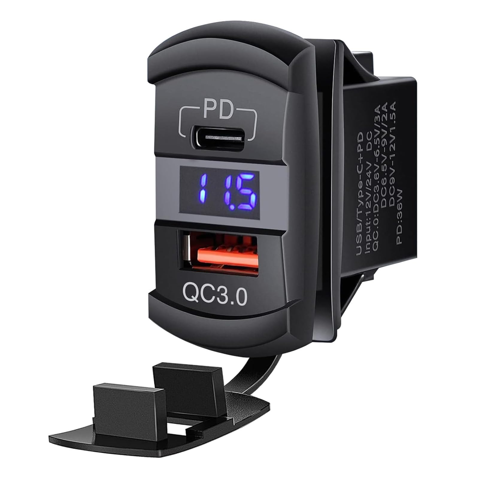 Pannello Interruttori 12V, PannelloInterruttori 3 Gang 12V/24V per Camion | Pannello Interruttori Impermeabile per Barche con Voltmetro Digitale PD & QC3.0, Sistema di Controllo per Camper MarineBarca