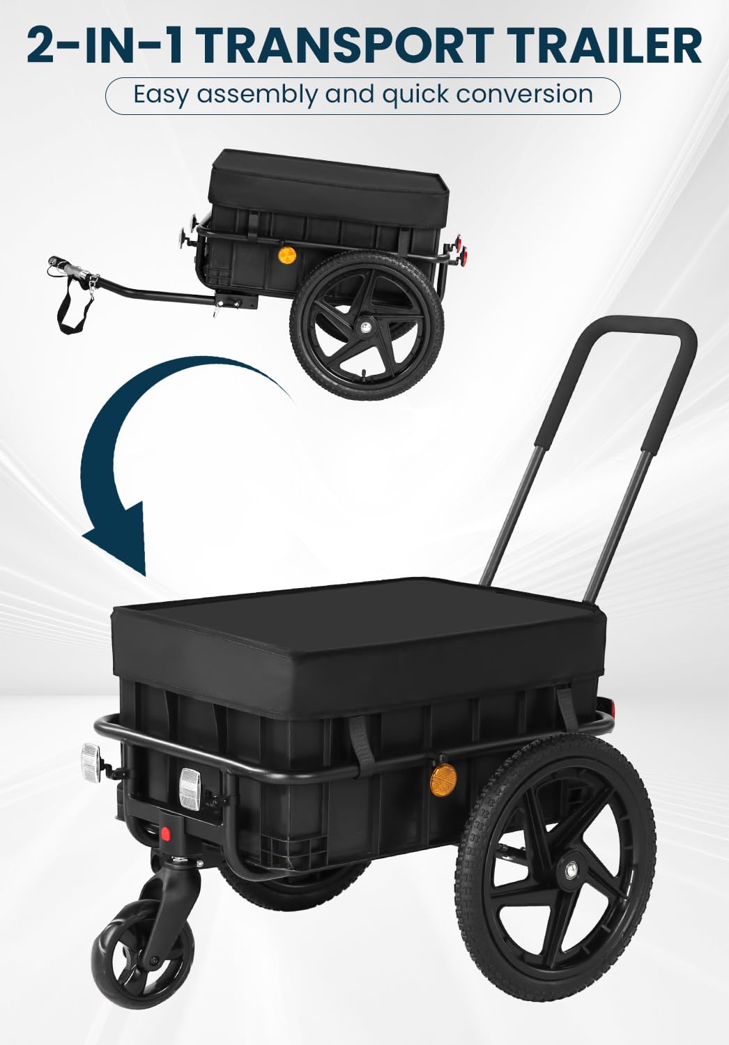 Remorque de vélo 2 en 1 avec barre coulissante, cadre fer robuste, pneus 40 cm, charge 40 kg