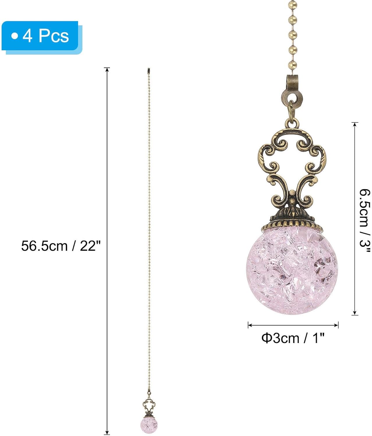 Home and Garden Parts 4 Pcs 22" Crystal Ceiling Fan Pull Chain Pink (Crystal Ice Ball) #CN/251024/06535