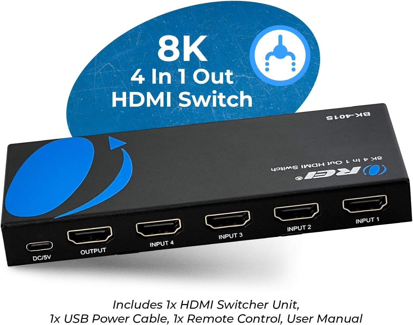 OREI Commutateur HDMI 4K 4 x 1, commutateur Arc Audio Extracteur Prend en Charge jusqu'à 4K 2K 30Hz 1080P IR Télécommande