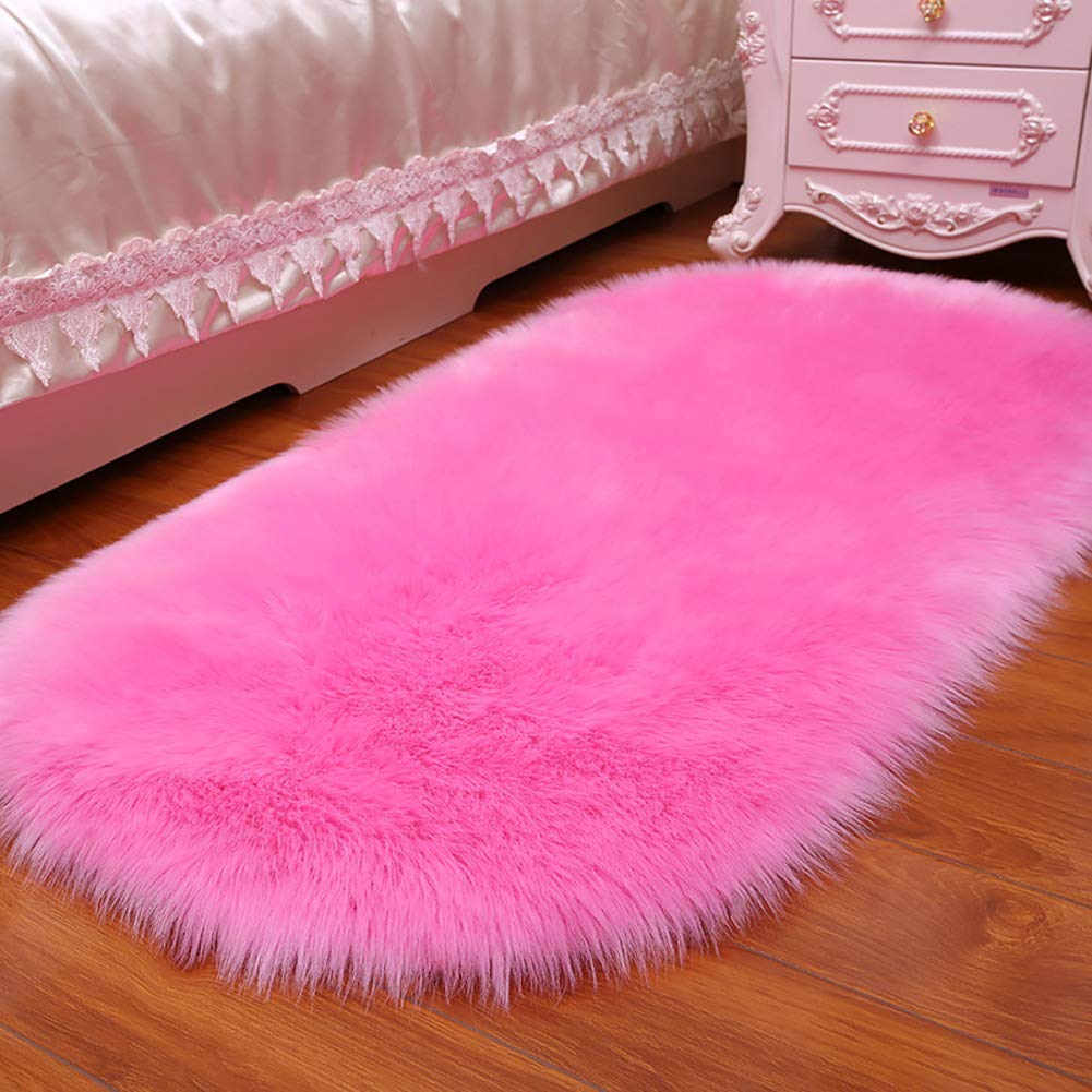 Tapis fausse peau de mouton rose haut de gamme en peluche douce