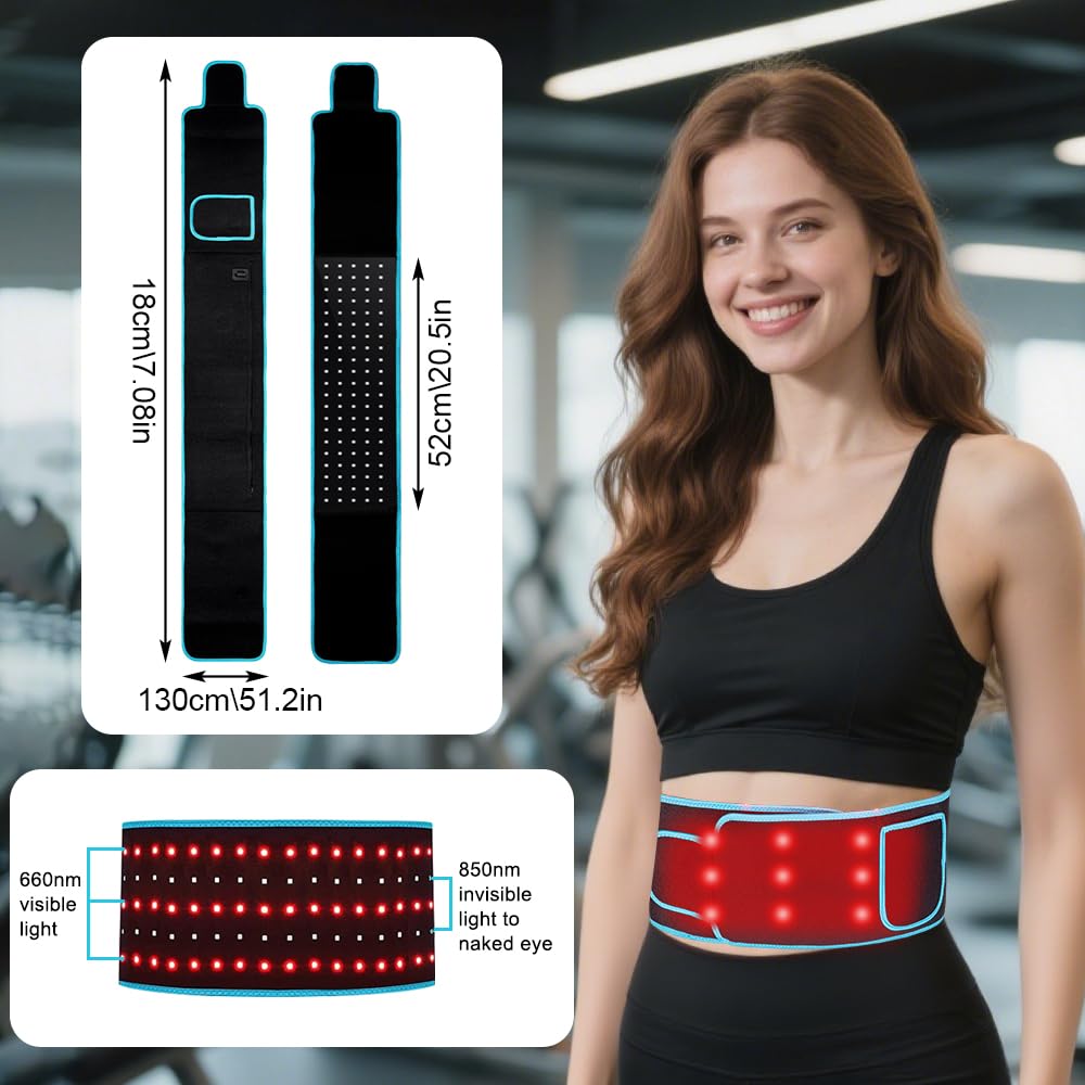 Ceinture amincissante professionnelle avec adaptateur, ceinture de thérapie par la lumière rouge pour perte de poids, lumière rouge 660 nm et 850 nm lumière proche infrarouge ceinture enveloppante