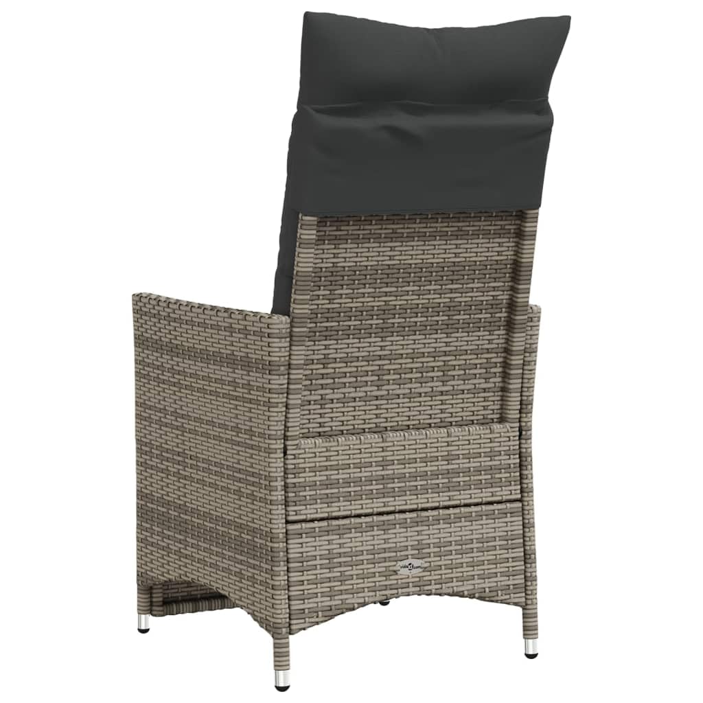 Poltrona da giardino regolabile con cuscino, 2 pezzi, grigio polyrattan, in rattan sintetico, per esterni, con schienale e poggiapiedi regolabili, rivestimenti lavabili rimovibili,