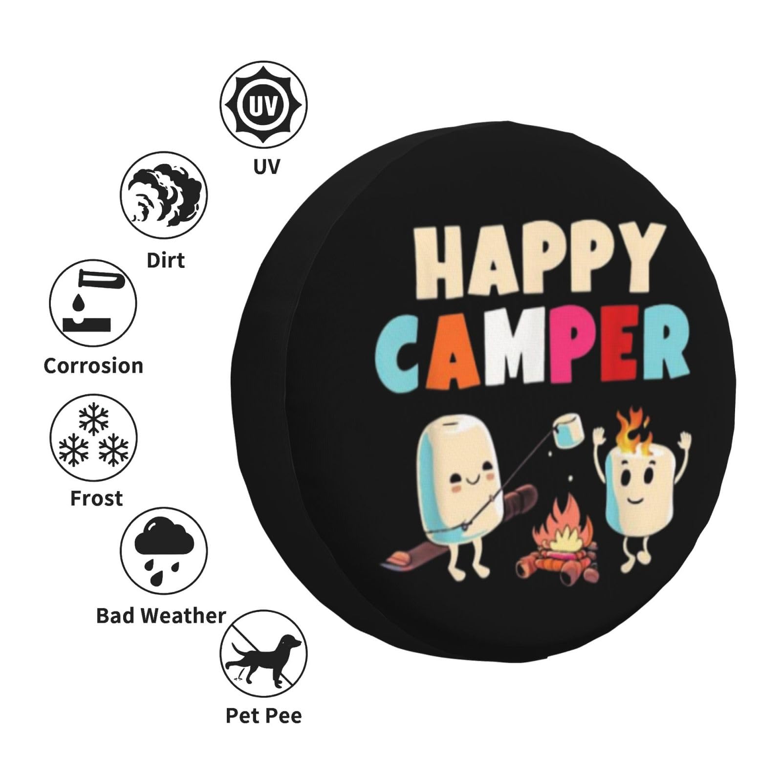 Funny Dinosaur Marshmallows Campfire Spare Tire Cover – 15 Inch Waterproof Polyester Wheel Protector For SUV, Truck, RV, Trailer (15 Inch)