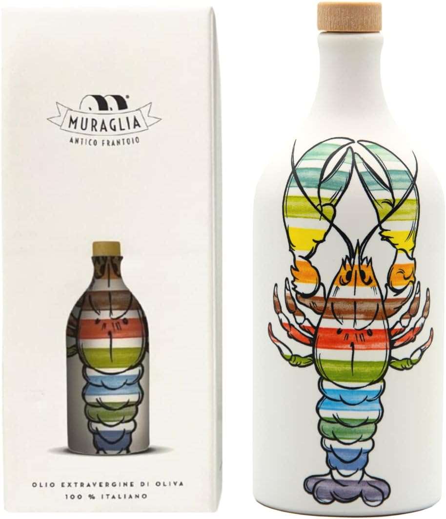 Antico Frantoio Muraglia Intense Fruity Extra Virgin Olive Oil from Apulia | Premium Polyphenol Rich EVOO | Early Harvest First Cold Pressed | Lobster Collectible Handmade Ceramic Bottle with Beautiful Gift Box | 16.9 Fl.oz (500 ml) | Imported from Italy