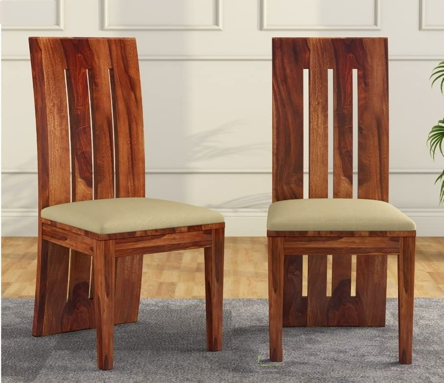 Image of Varsha Furniture Solid Wood Dining Chair for Dining Room Set of 2 | Wooden Study Chairs | Multipurpose Chair Made with Indian Sheesham Wood | Pre-Assembled - Honey Finish