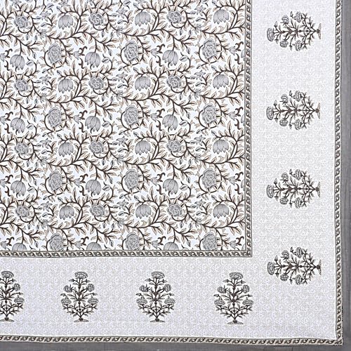 Image of Floral Printed Bedsheet for Double Bed Queen Size with 2 Pillow Covers | 144 TC Soft Cotton Blend Bedsheet | 90x100 Inch | 18x27 Inch Pillow Covers | Grey | Comfortable & Durable