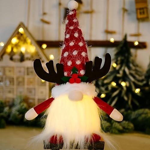 Miniatura 7 de Gnomo iluminado para fiestas navideñas de 12 pulgadas, Tomte sueco de felpa hecho a mano, regalo navideño de elfo iluminado, decoraciones de mesa de