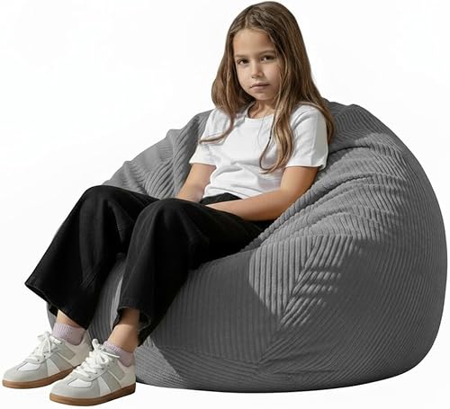 Funda para puf (sin relleno), funda para puf, puf para niños, adultos, adolescentes pequeña de 32 x 28 pulgadas pulgadas, puf gris..