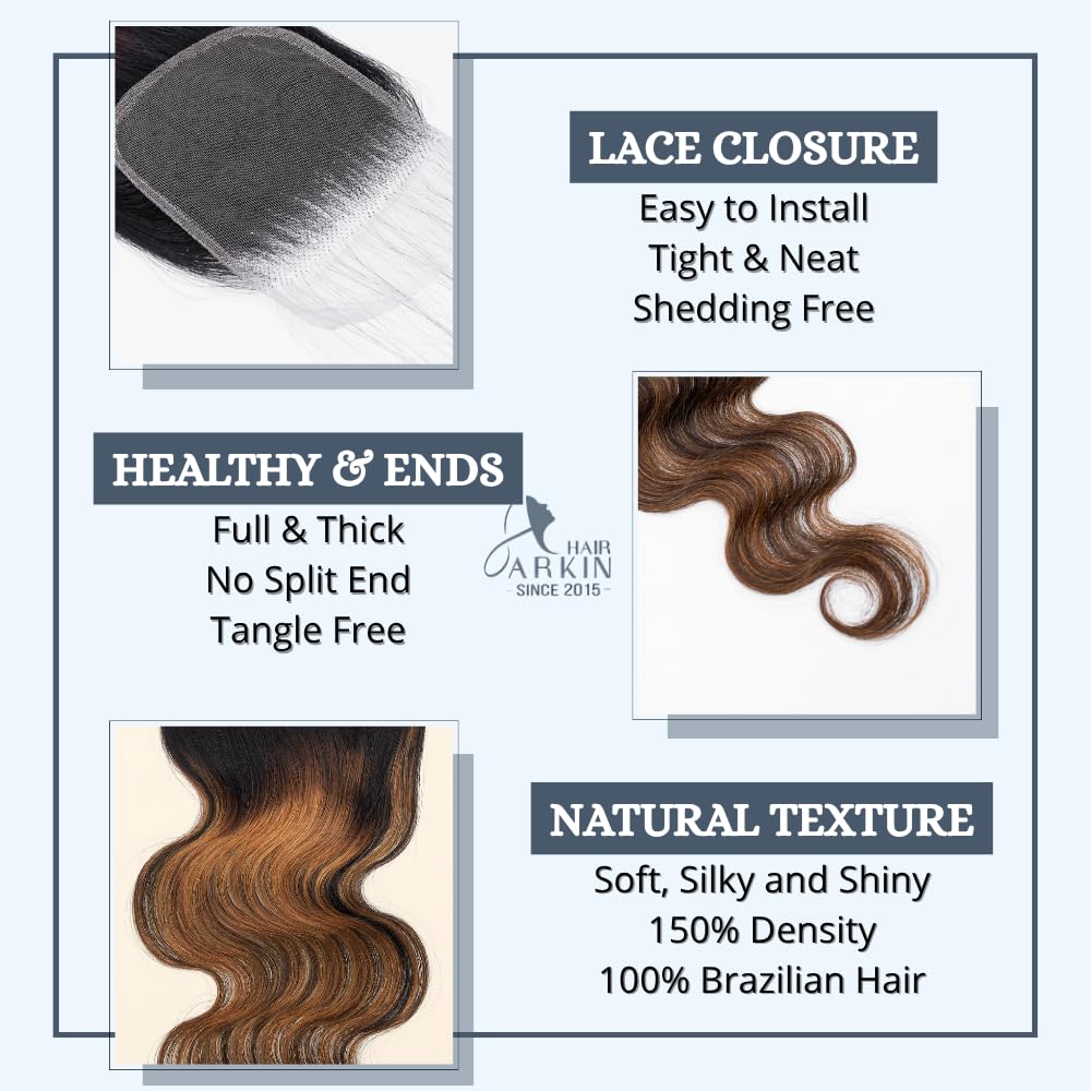 15A Ombre Highlight Body Wave 4x4 Lace Closure Free Part 100% human hair Brazilian Remy BodyWave, 4X4 hd lace closure wigs human hair TF1B/30 12 inch