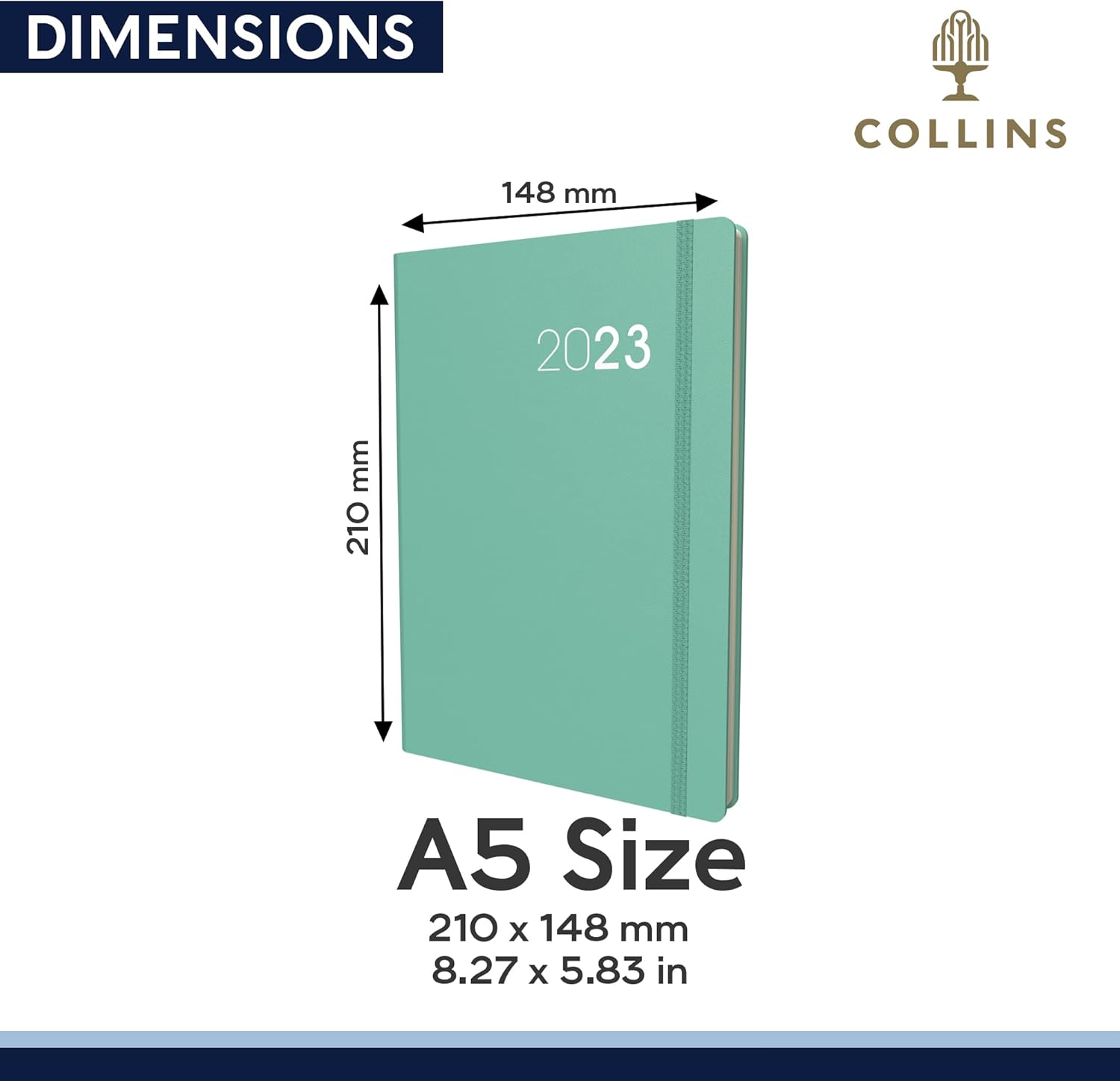 Collins Legacy A5 Day To Page 2023 Diary - Mint (CL51.61-23) - Complete Planner, Agenda and Journal with Soft Touch Cover