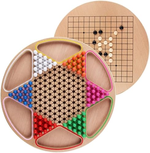 Toyvian Juego de damas chinas 2 en 1, juego de ajedrez clásico de estrategia GO, juego de mesa de madera, clavijas tradicionales, juguetes