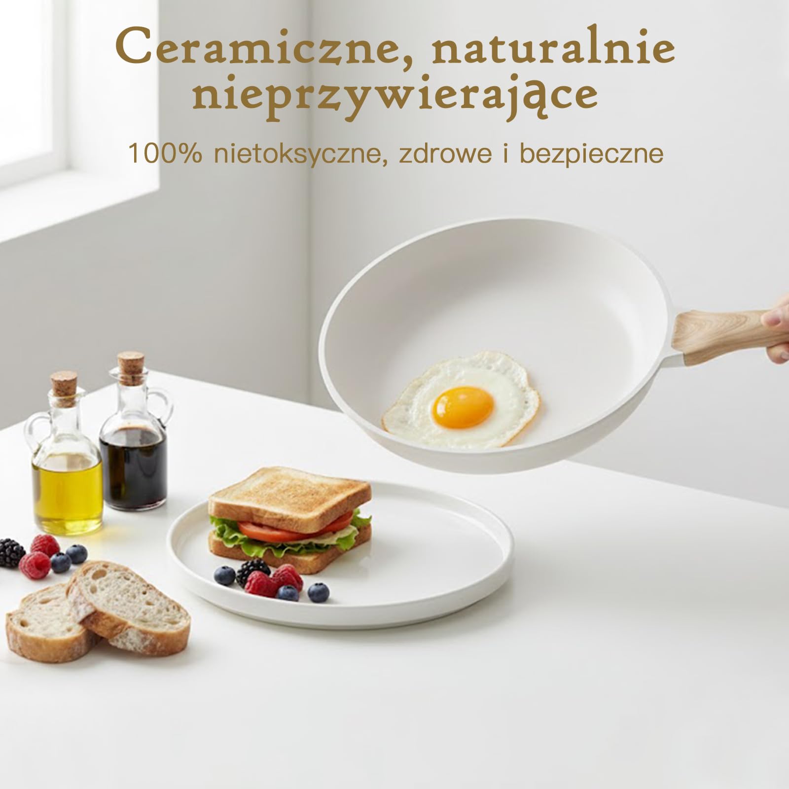 GiPP Ceramiczna patelnia nieprzywierająca, Zdrowa i nietoksyczna patelnia do smażenia, kompatybilna z indukcją, bez PFAS i PFOA, nadaje się do zmywarki (biały, 24+26+28cm)
