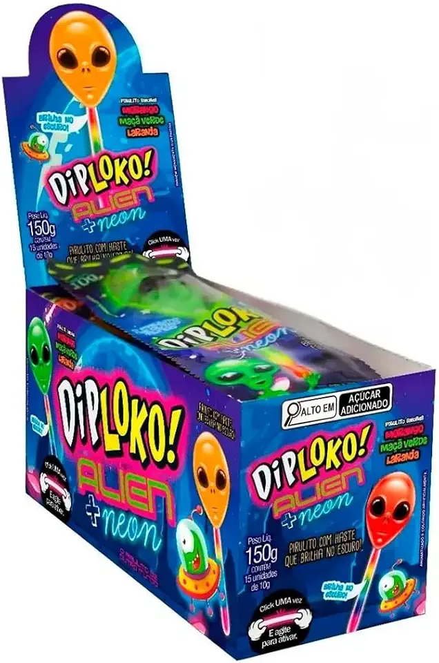 Pirulito Brilha no Escuro Diploko Neon Alien 150g
