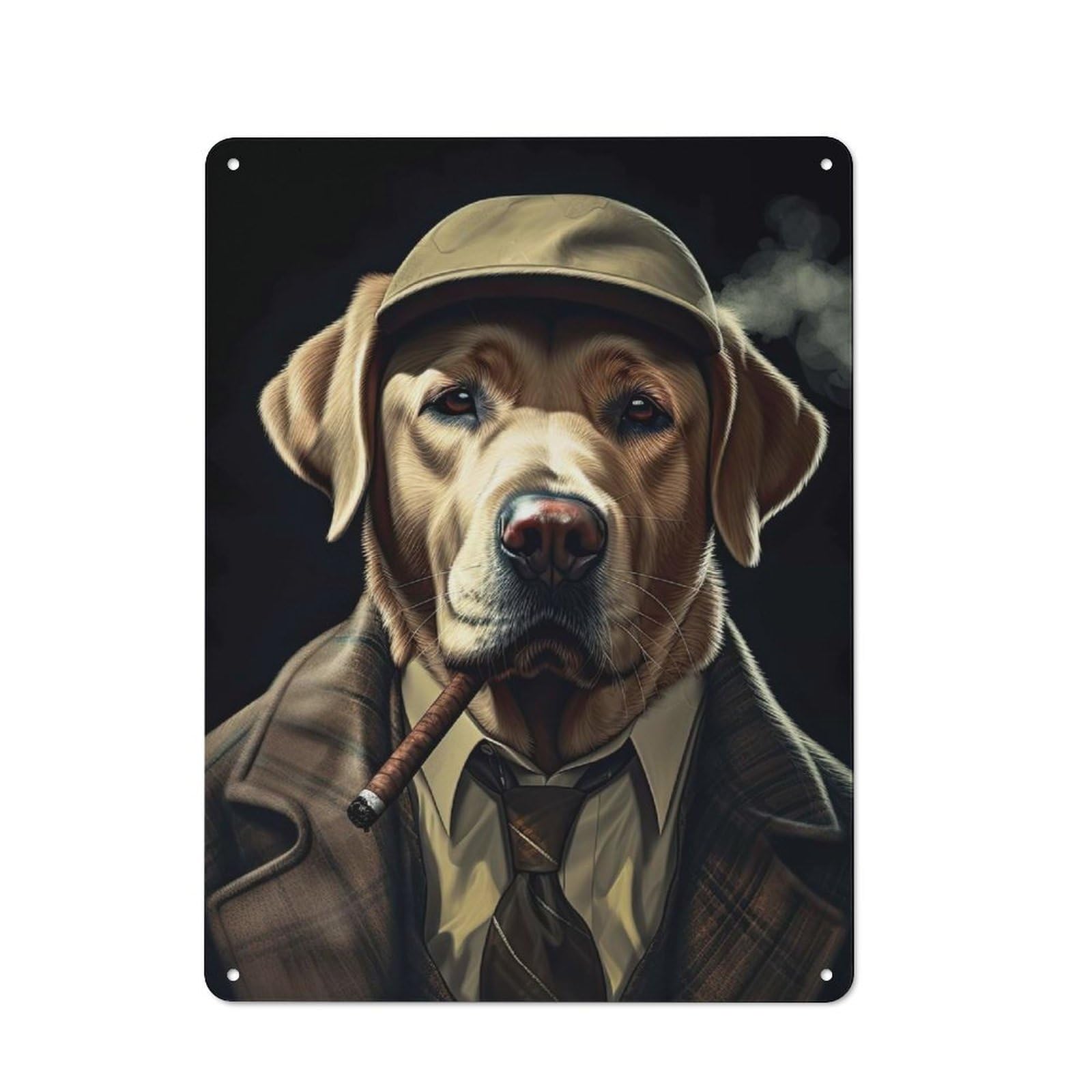 Junmoney Style-18 Simple Retro Labrador Gangster Suit Metal Wall Plaque 40X30cm, Creative Space Decor For Office, Study, Studio Or Hallway