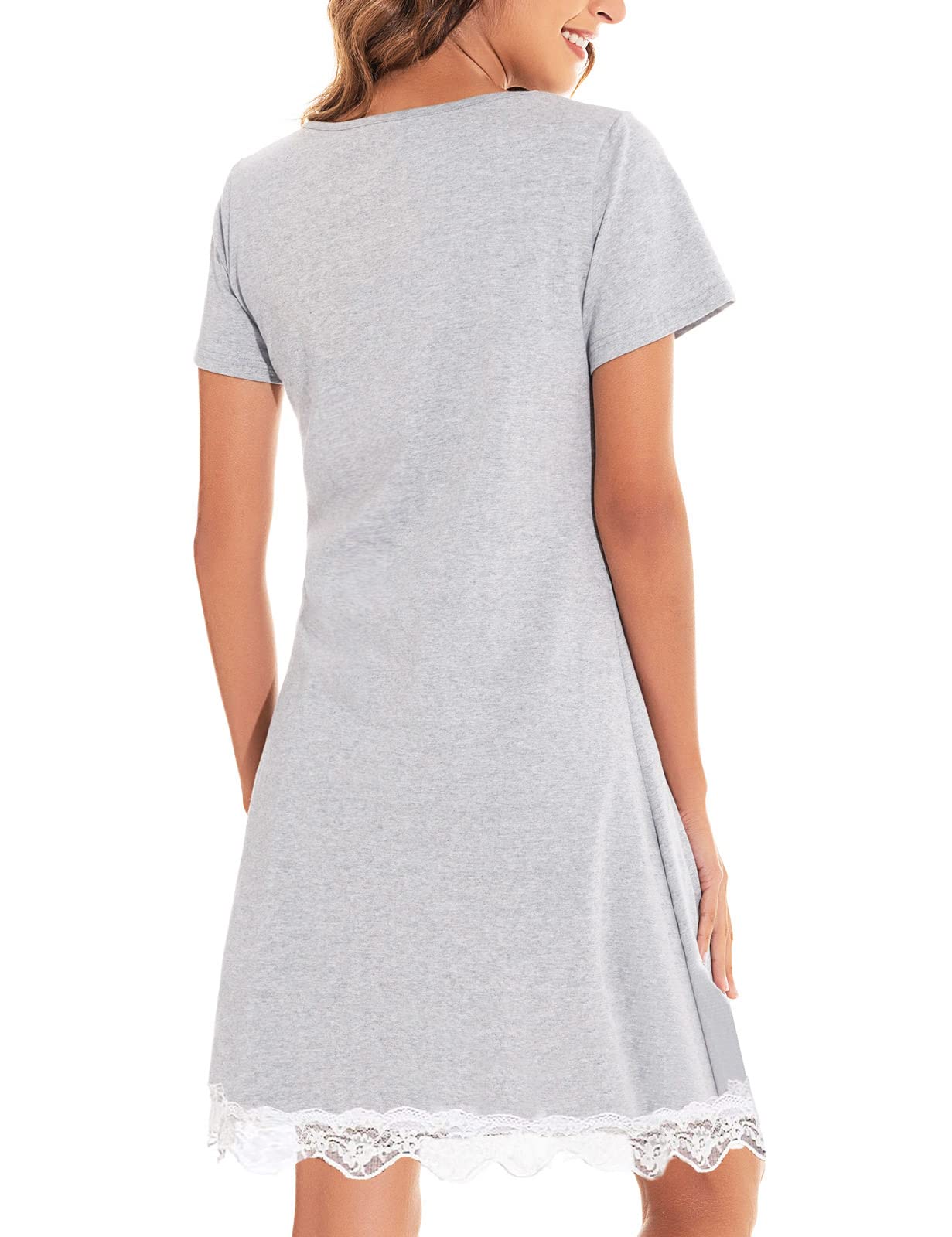 heekpek Camicia da Notte Donna Cotone con Bottoni Estiva Scollo a V Elegante Camicia Premaman Manica Corta Sciolto Pigiama Vestito con Orlo in Pizzo
