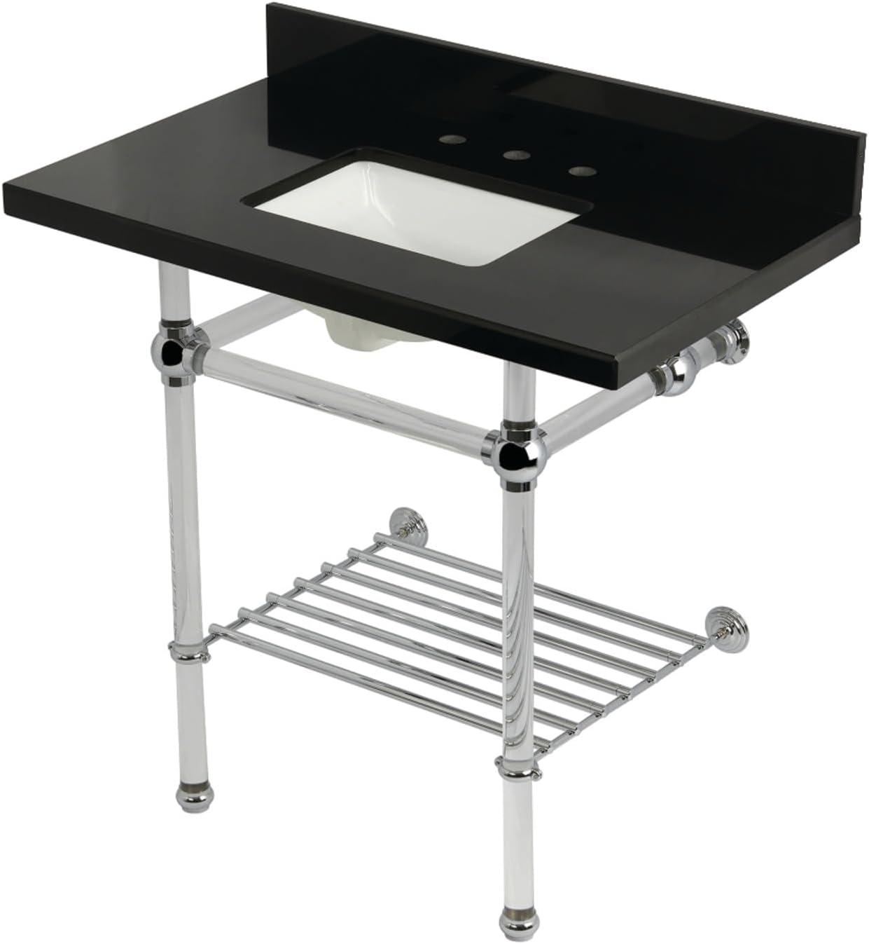 Kingston Brass KVPK36KASQB1 Templeton 36" Console Sink with Acrylic Legs (8-Inch, 3 Hole), Black Granite/Polished Chrome