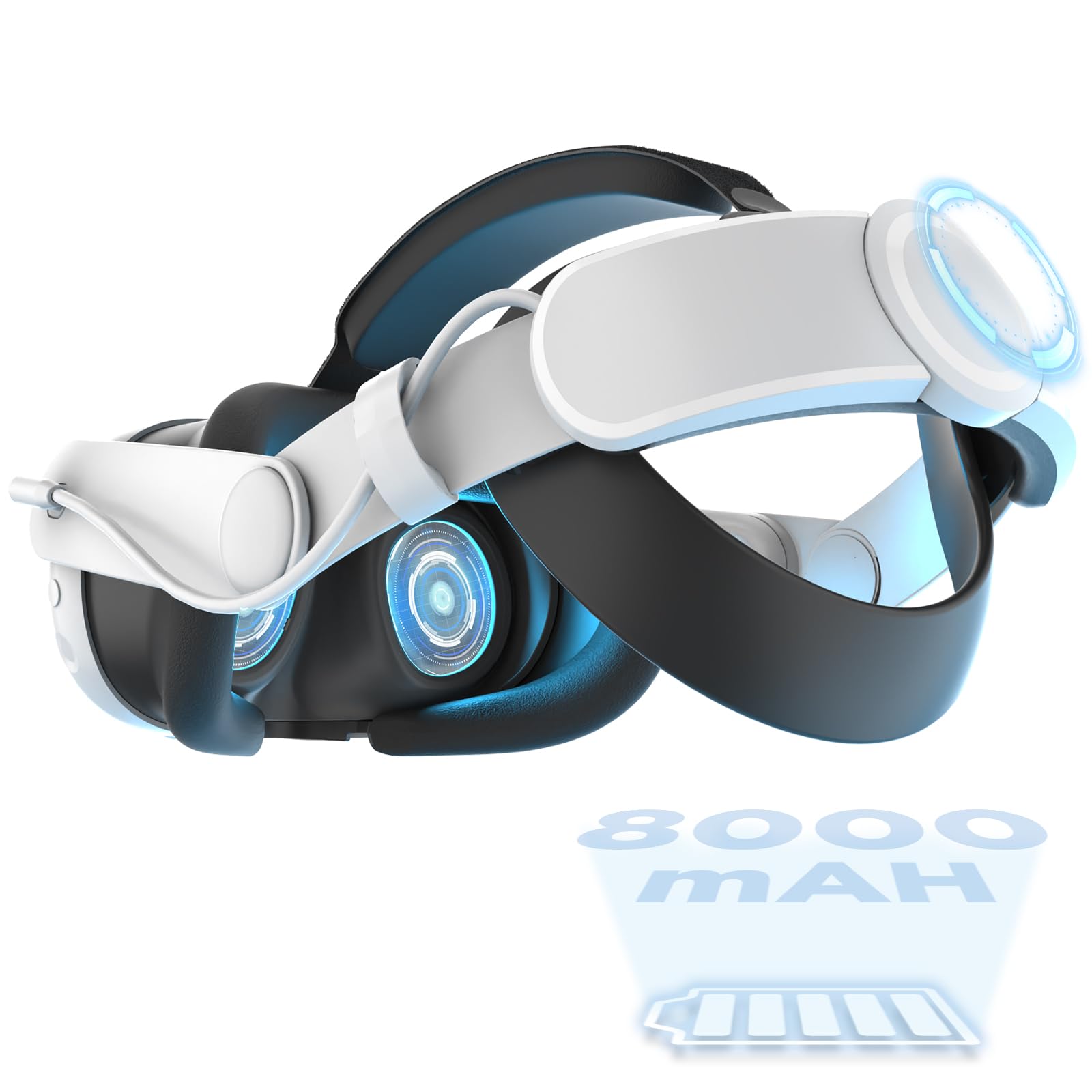 DAYREE Batería Correa para la Cabeza Compatible con Quest 3 Accesorios, Gafas Realidad Virtual, La Vatería de 8000 mAh Garantiza 6 horas Más de Reproducción, Diadema Ajustable para Mayor Comodidad