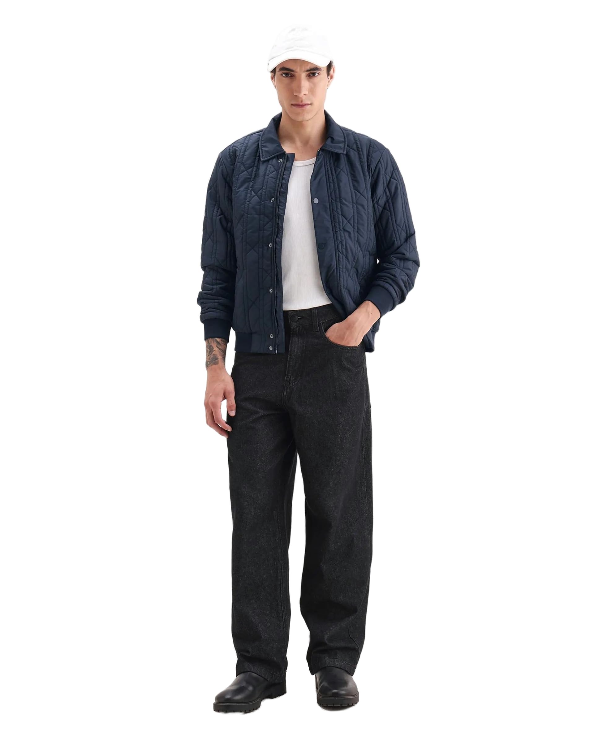 rare rabbit Men Relaxed Geometric Dark Navy Polyester Bomber Jacket-picture-34