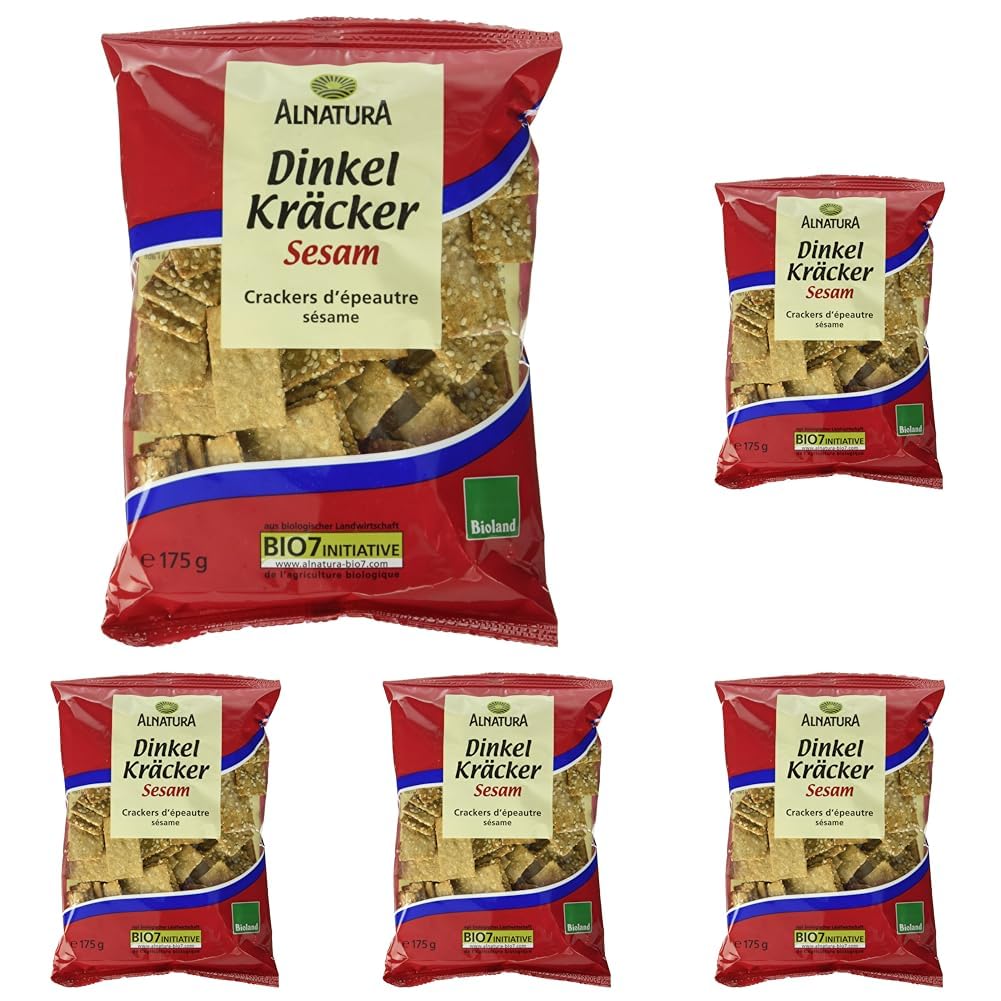 Alnatura Bio Dinkelkräcker Sesam, 175 g (Packung mit 5)