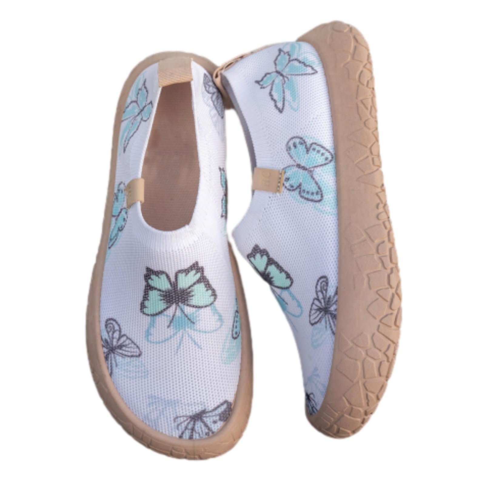Mocasines de plataforma pintados para mujer, Blanco y verde., 39.5 EU