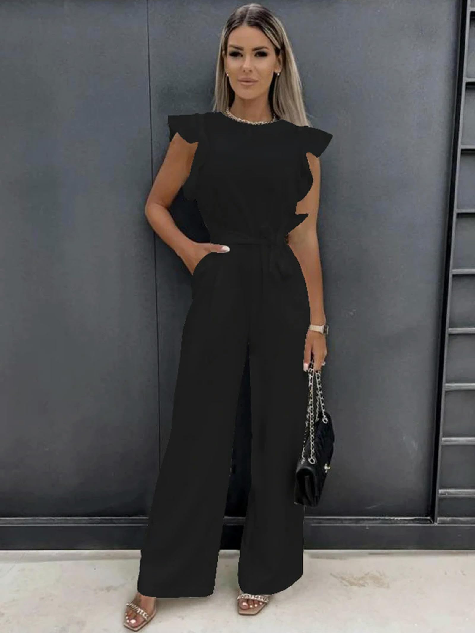 2024 Été À Manches Courtes Jambe Large Combinaison pour Femmes Élégant Barboteuse Vintage Streetwear Combinaisons Salopette Femmes Jump Suit Femme-Rose Rouge-L