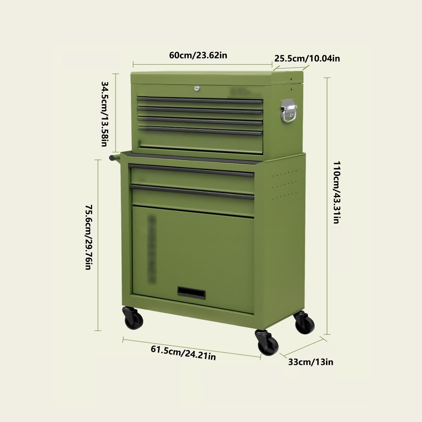 Organizzatore Cassetta portautensili con rotelle a 7 cassetti, armadietto ruote(Green)