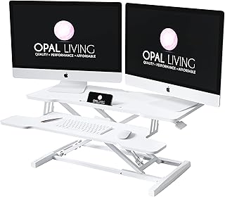 Opal Living Large 36" White Standing Desk Converter with Keyboard Raiser - Portable Adjustable Desk Riser - Stand Up Desk Converter Sit to Stand Desk Stand