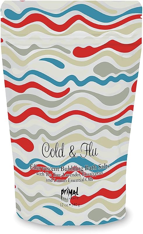 Primal Elements Sais de banho com sal marinho, vitamina E e óleos essenciais, Cold and Flu, pacote com 340 g