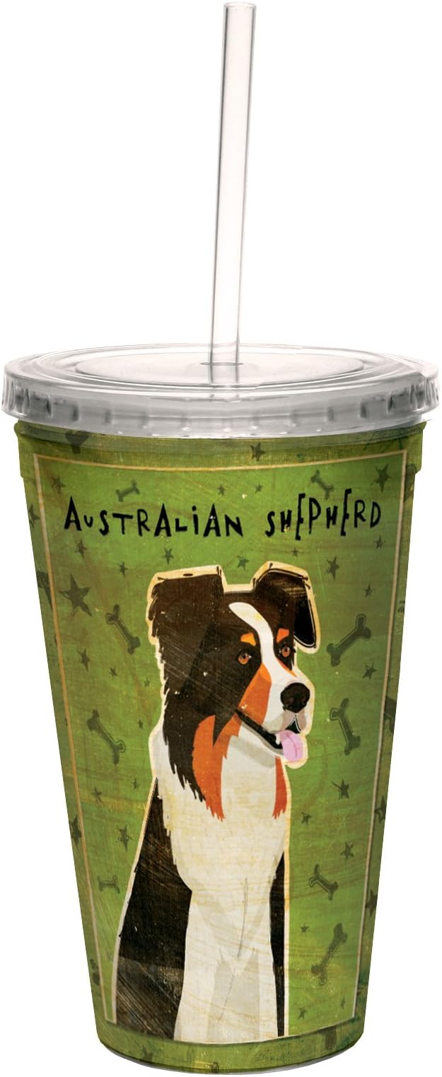 Tree-Free Greetings cc34062 Australian Shepherd by John W. Golden Artful Traveler Double-Walled Cool Cup with Reusable Straw, 16-Ounce