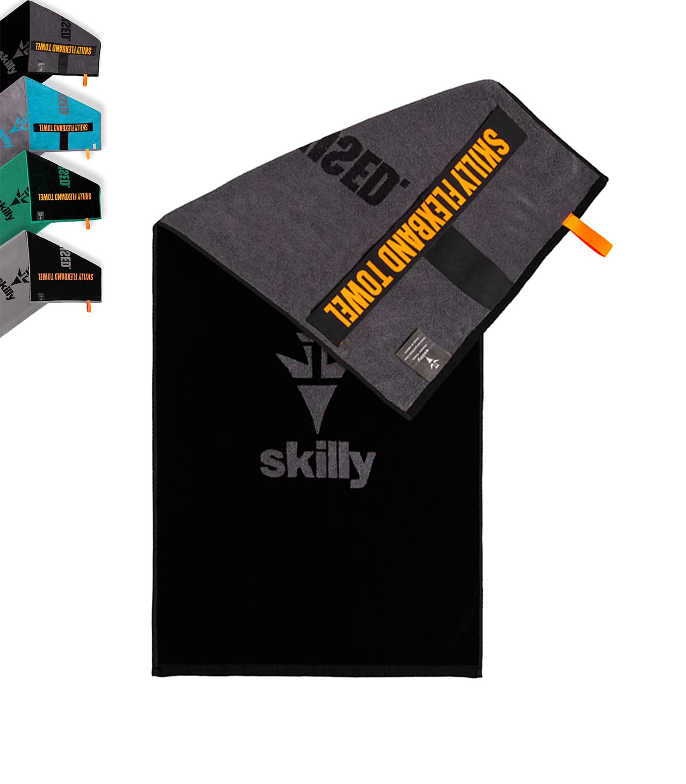 skilly Fitness Handtuch aus Baumwolle, 120x50cm mit Antirutsch-Funktion für das Training an Fitnessgeräten, schwarz grau Gym Towel