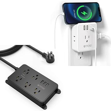Amazon.com: TROND 5 tomacorrientes 3 USB Power Strip, enchufe plano (cable  de 9.8 ft) y extensor de toma de corriente múltiple, 4 tomacorrientes 3 USB  Splitter con soporte para teléfono : Electrónica