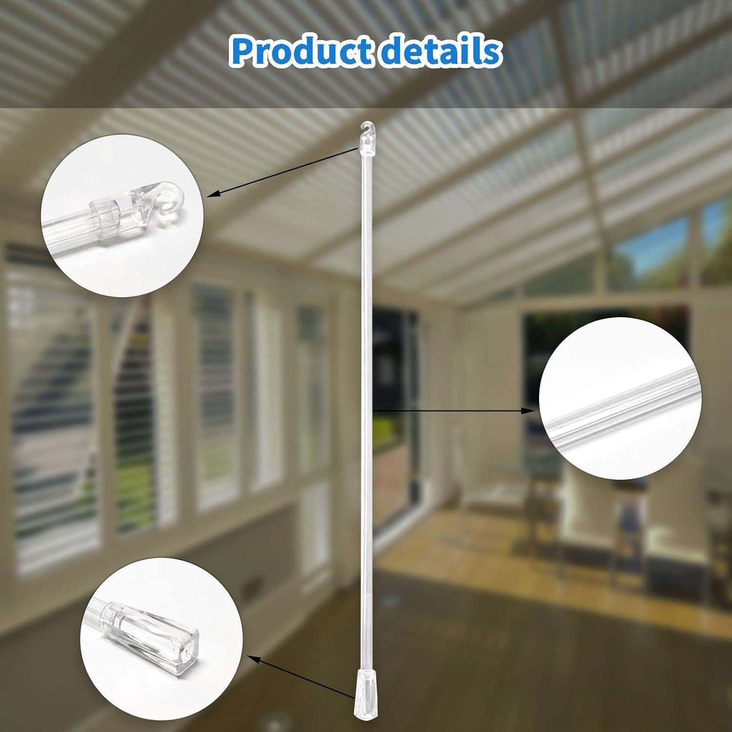 17 Inches Blind Wand,3 Pieces Blind Rods Plastic Blinds Opener,Blinds Turner Rod Replacement Curtain Opener Stick Replacement Parts