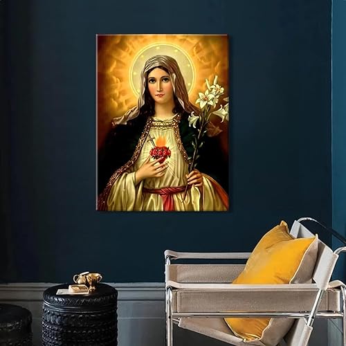 Miniatura 4 de Lienzo enmarcado de la Virgen María, decoración religiosa, lienzo católico, impreso, decoración de pared, cuadro bíblico, sala de dibujo, iglesia,