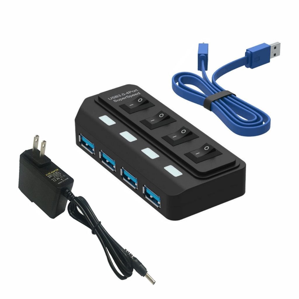 USB 3.0 4Port Superspeed Hub with 5V 2A Power Adapter Tumao Powered
