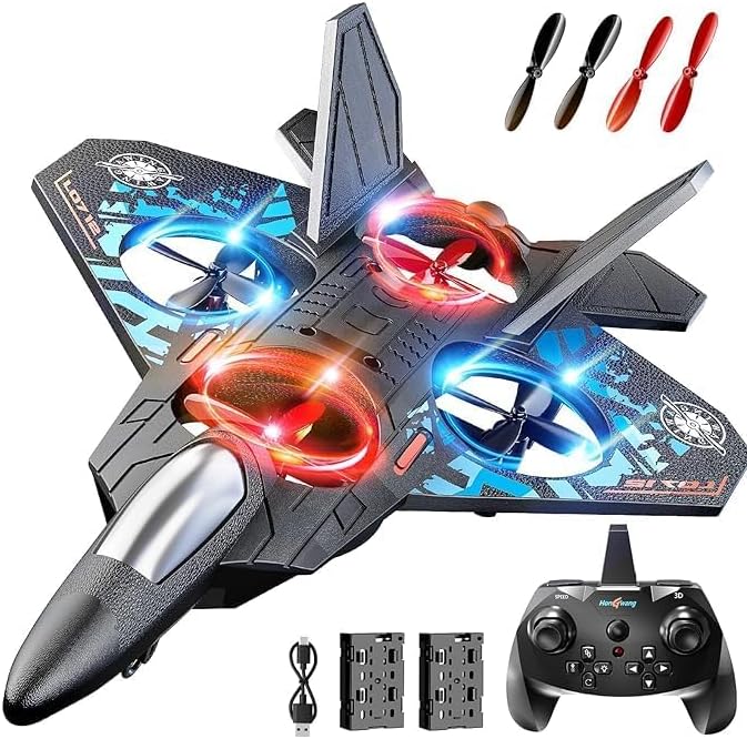 - Fighter Plane RC Plane - 2.4 GHz Remote Controlled Fighter Plane || RC Airplane Easy to Fly Stable Jet Fighter Toys for Kids || LED Lights, 360 Degree Hovering Airplane and Stun Roll