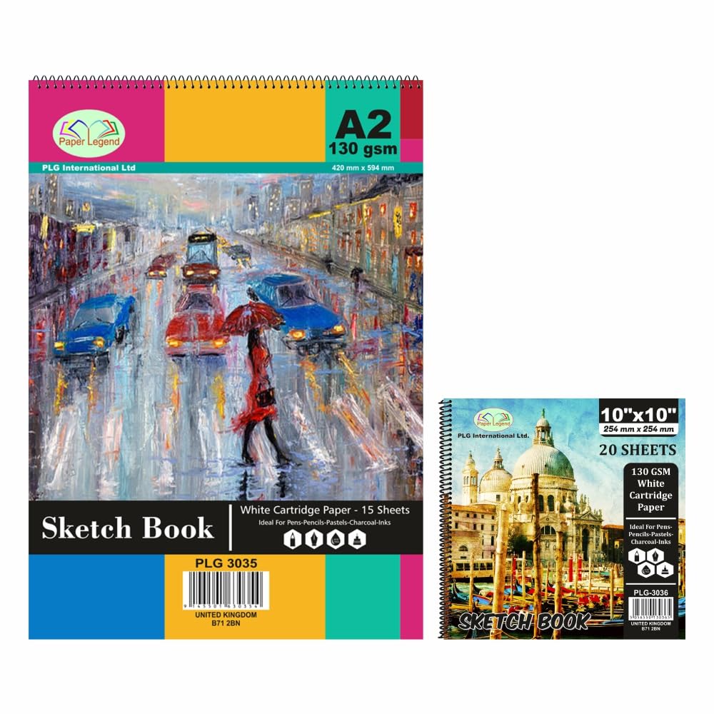M1ss White Set Of A2, 10 X10” Inch Sketch Pads Spiral Book 130 Gsm Cartridge Paper Drawing Pads Art Book For Artist School Home Activity Acid-Free, Drawing Paper For Drawing, Painting, Sketching Or Doodling