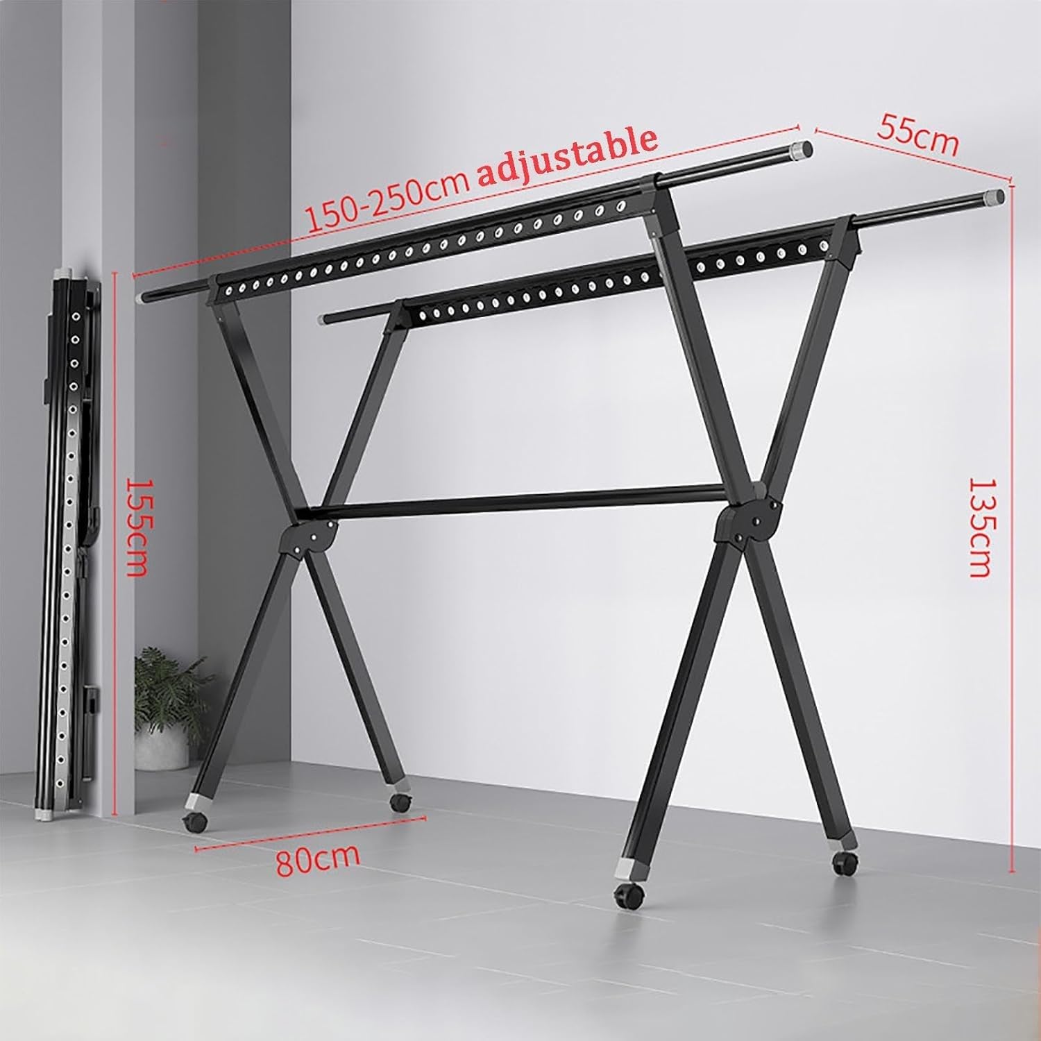 Stendibiancheria portatile regolabile, pieghevole, in metallo, con scarpiera, per uso interno ed esterno, facile da riporre, 113-230 cm