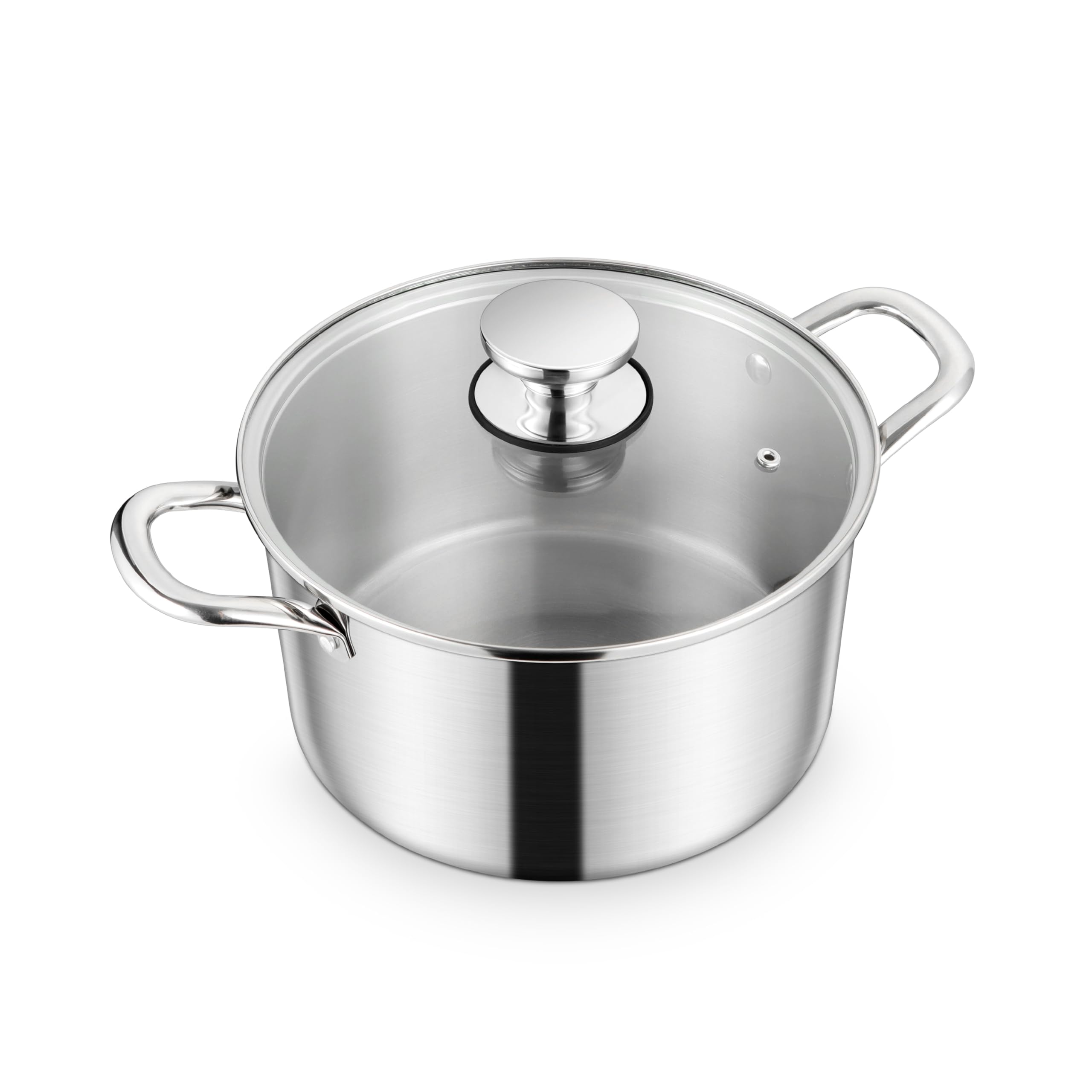 Homikit Olla de 20 cm, 3 capas de acero inoxidable con tapa de cristal, 3,3 L, para todo tipo de cocinas, acero inoxidable pulido y sin revestimiento, saludable, apta para lavavajillas