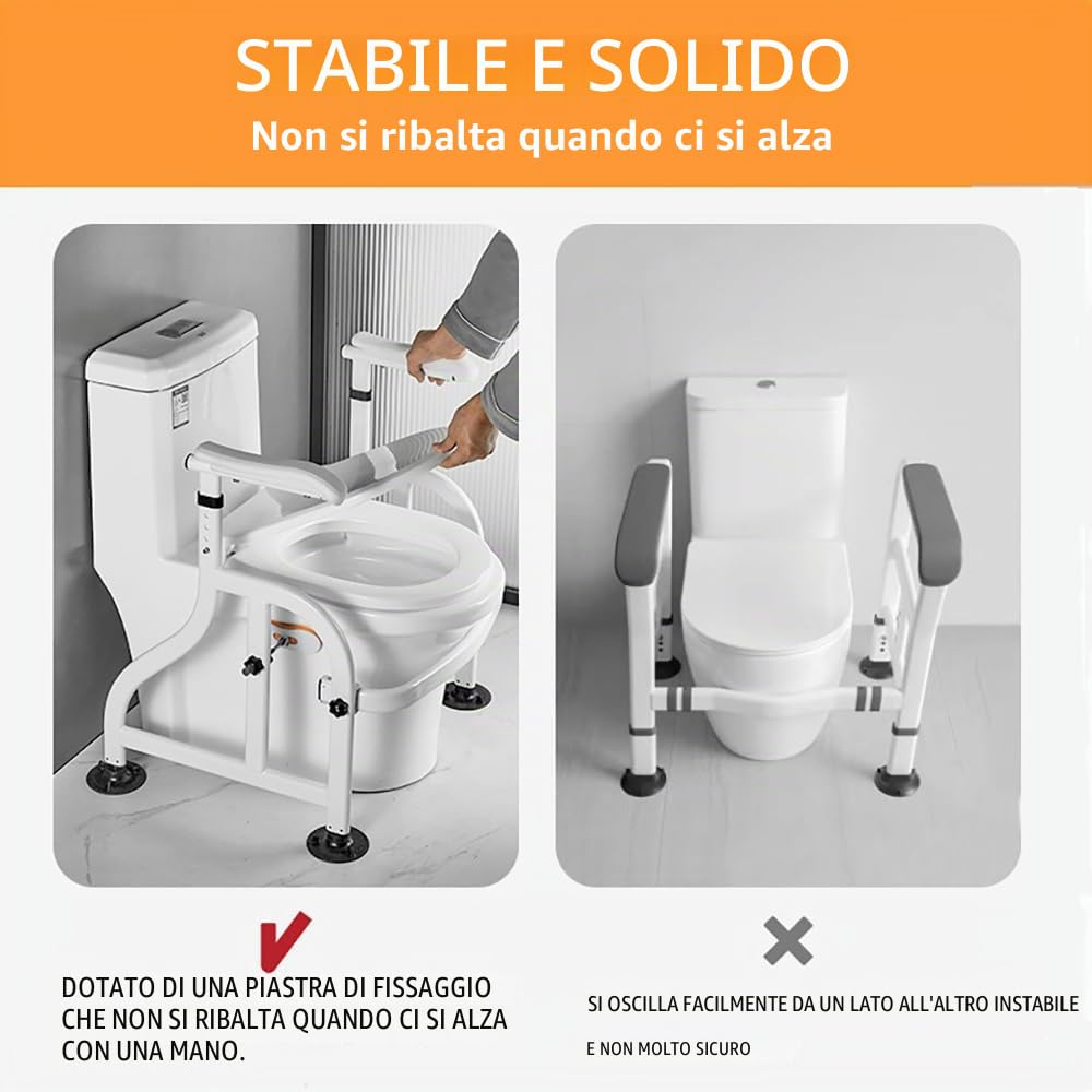 NEWFUN Rialzo WC per Anziani, Comoda WC Alzawater per Anziani, Morsetti Girevoli a 360°, Antisdrucciolevole,Maniglioni Bagno per Aanziani,portata fino a 150kg
